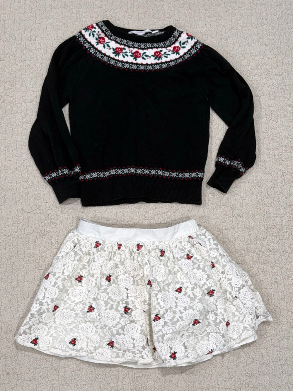Kids American Girl x Janie & Jack Fair Isle Sweater + Holiday Rose Skirt Size 6
